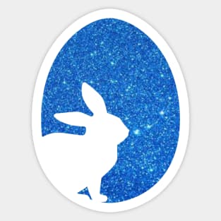 Easter Bunny Silhouette in Blue Faux Glitter Easter Egg Sticker